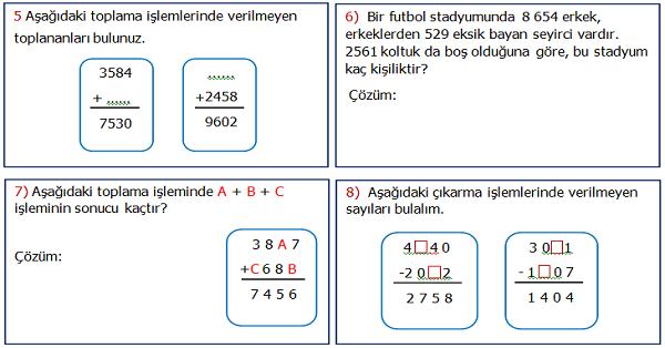 4. Sınıf Matematik 2.Ünite Değerlendirme Etkinliği 1