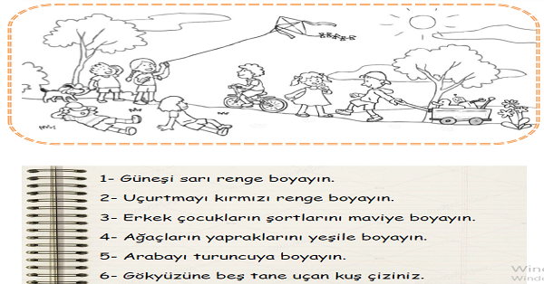 1. Sınıf Türkçe Yönergeler Etkinliği (Oku-Anla-Boya-Çiz) 2