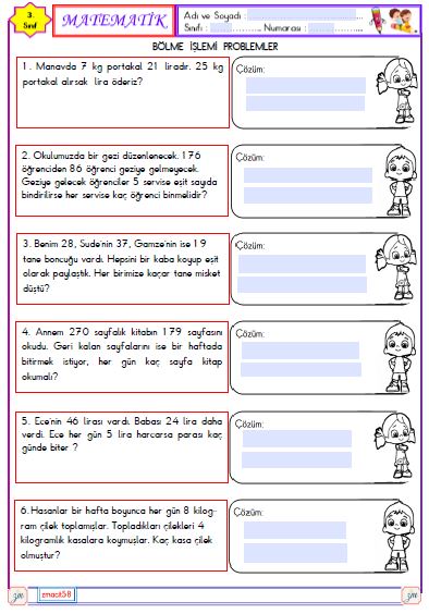 3. Sınıf Matematik Bölme İşlemi Problemler 7