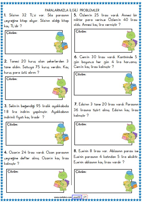 2. Sınıf Matematik Para ile İlgili Problemler Etkinliği 14