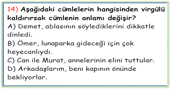 4. Sınıf Türkçe Noktalama İşaretleri ve Yazım Yanlışları Test-1