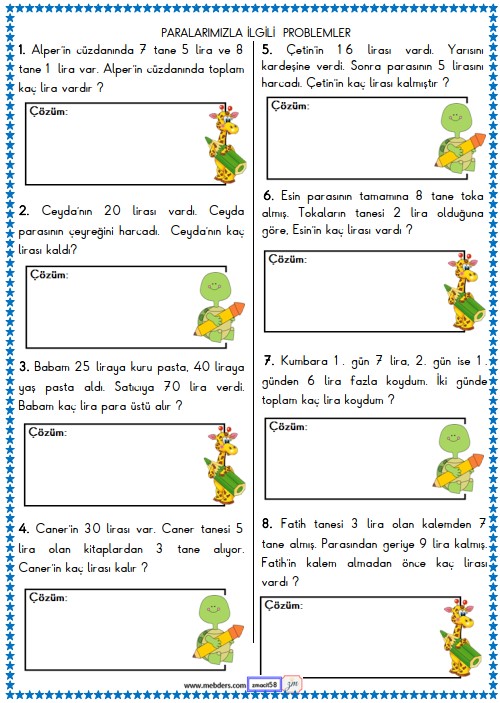 2. Sınıf Matematik Para ile İlgili Problemler Etkinliği 15