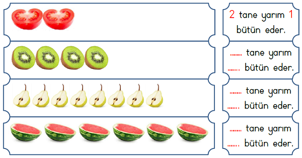 1. Sınıf Matematik Kesirler (Bütün-Yarım)-2