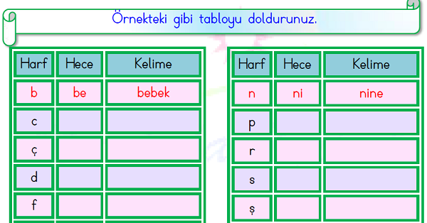 1. Sınıf Türkçe Kelime Etkinliği-1