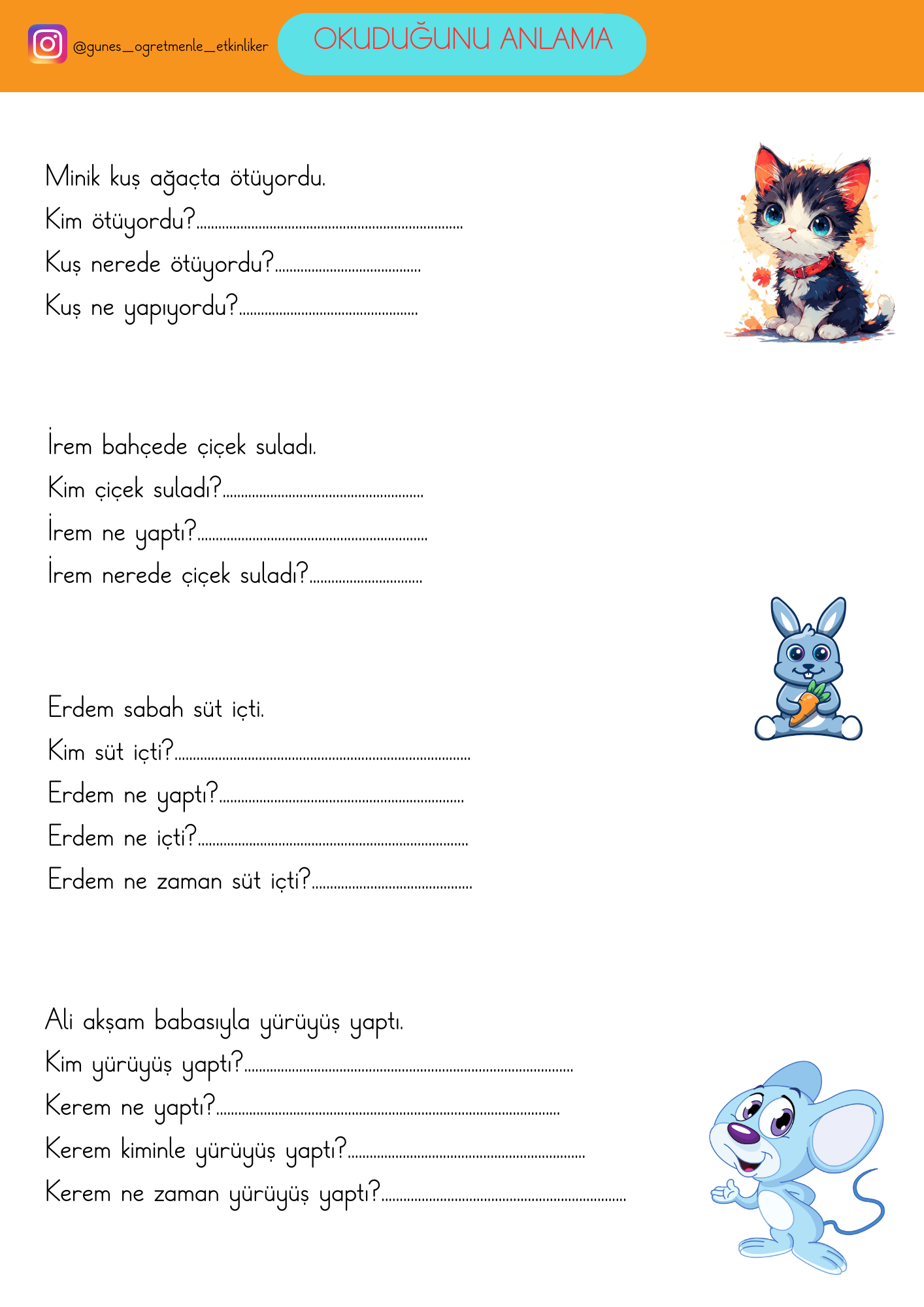 1. Sınıf Türkçe Okuma Anlama Metinleri-2