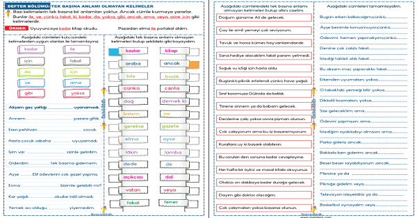 2. Sınıf Türkçe Tek Başına Anlamı Olmayan Kelimeler