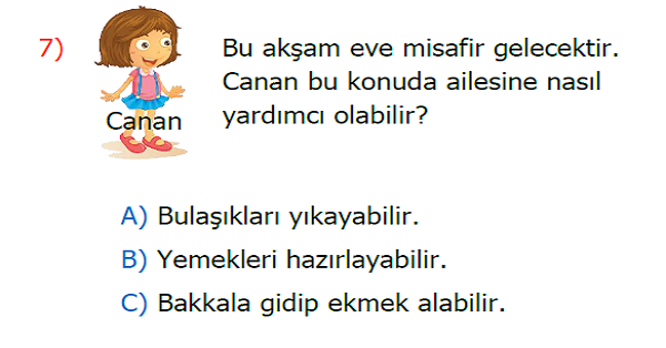 3. Sınıf Hayat Bilgisi Evdeki Görev ve Sorumluluklarım Kazanım Testi