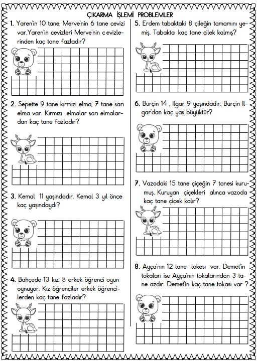 1. Sınıf Matematik Çıkarma İşlemi Problemler Etkinliği 17