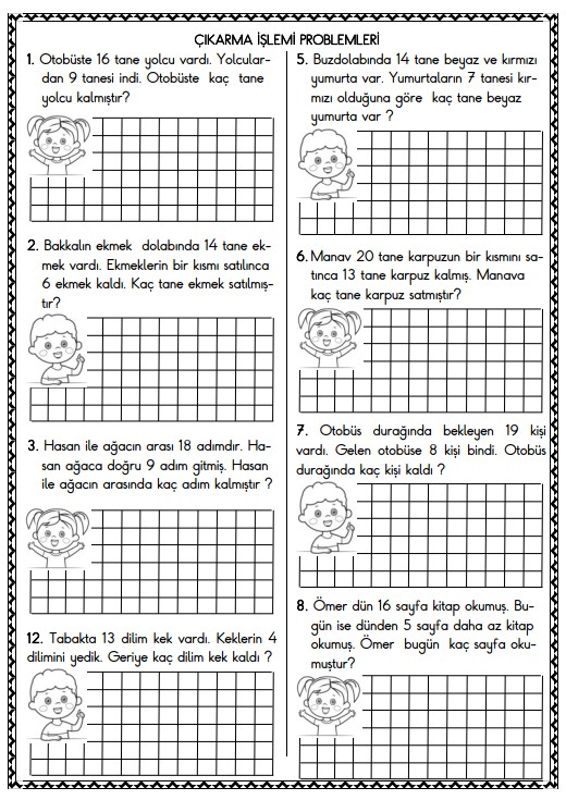 1. Sınıf Matematik Çıkarma İşlemi Problemler Etkinliği 14