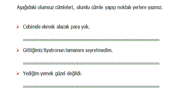 4. Sınıf Türkçe Olumlu ve Olumsuz Cümle Etkinliği 2