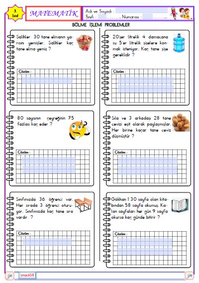 3. Sınıf Matematik Bölme İşlemi Problemler 2