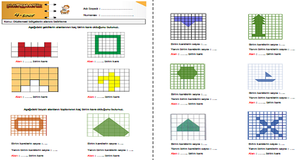 4. Sınıf Matematik Alan ile Birimkare İlişkisi ( Alan Hesapları) Etkinliği 2