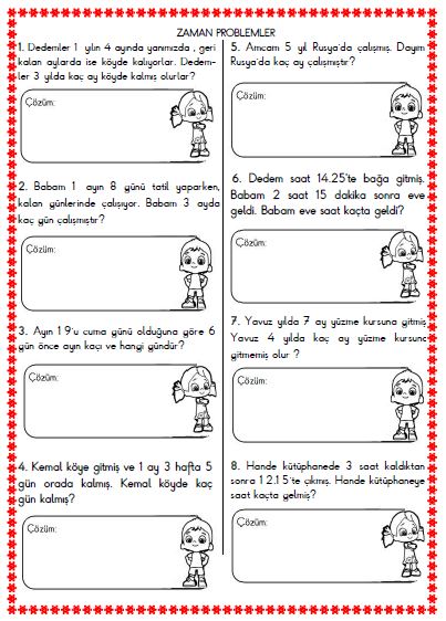 3. Sınıf Matematik Zaman Problemleri Etkinliği 2