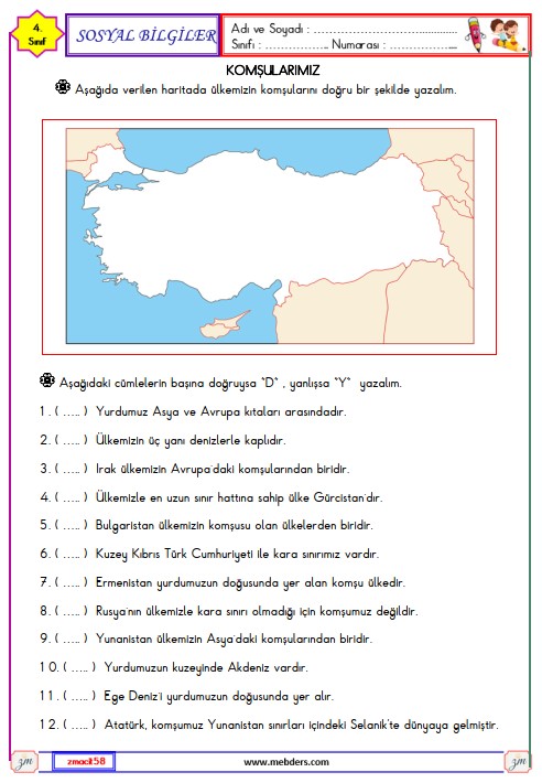 4. Sınıf Sosyal Bilgiler Komşularımız Etkinliği 3