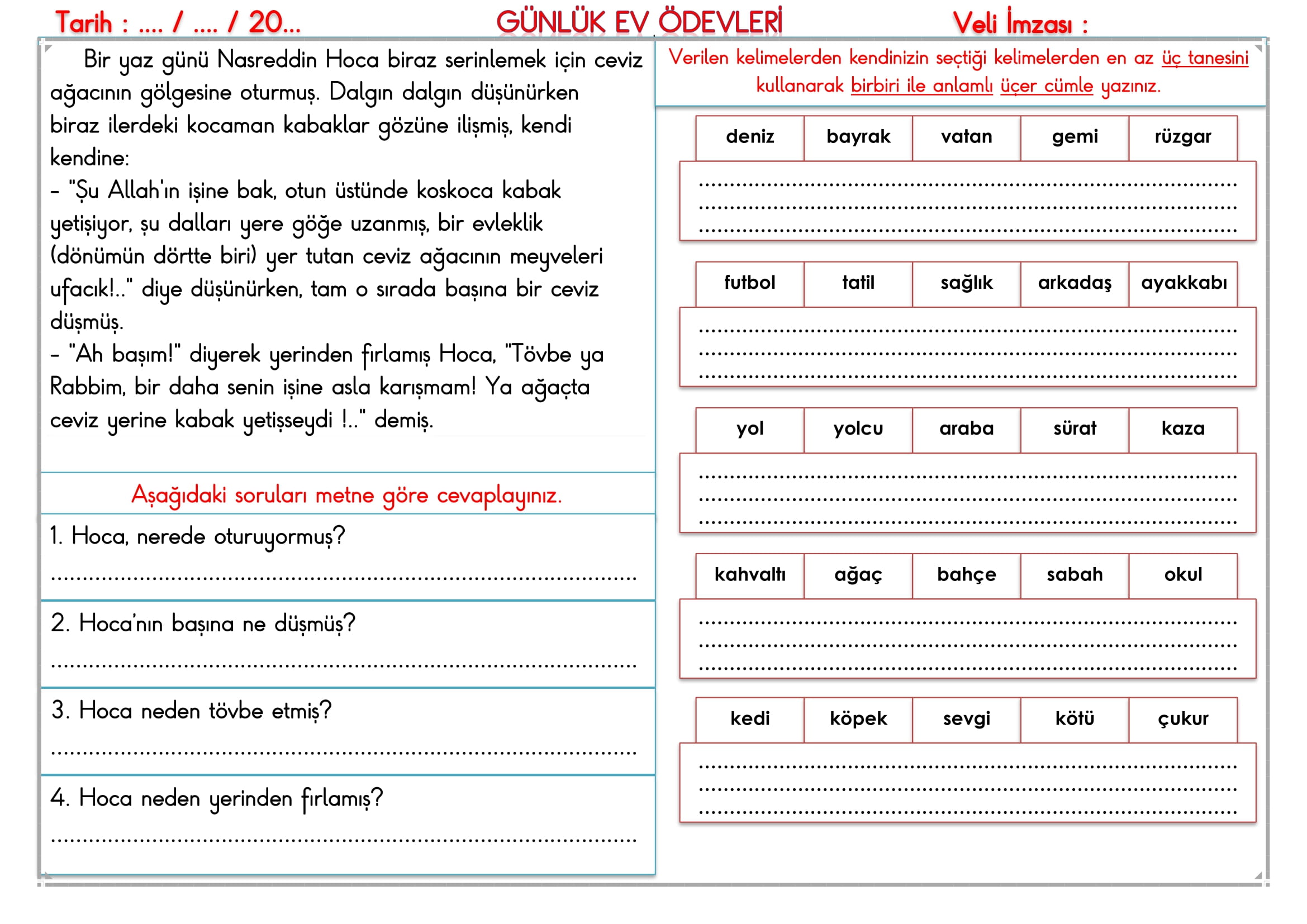 2. Sınıf  18 Eylül 2024 Günlük Ev Ödevleri