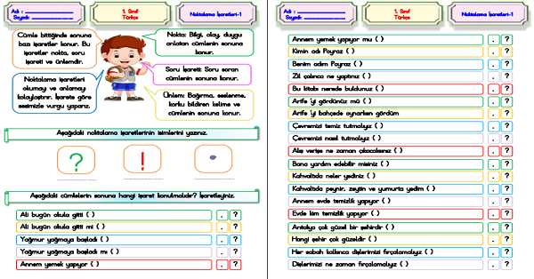 1. Sınıf Türkçe Noktalama İşaretleri-1