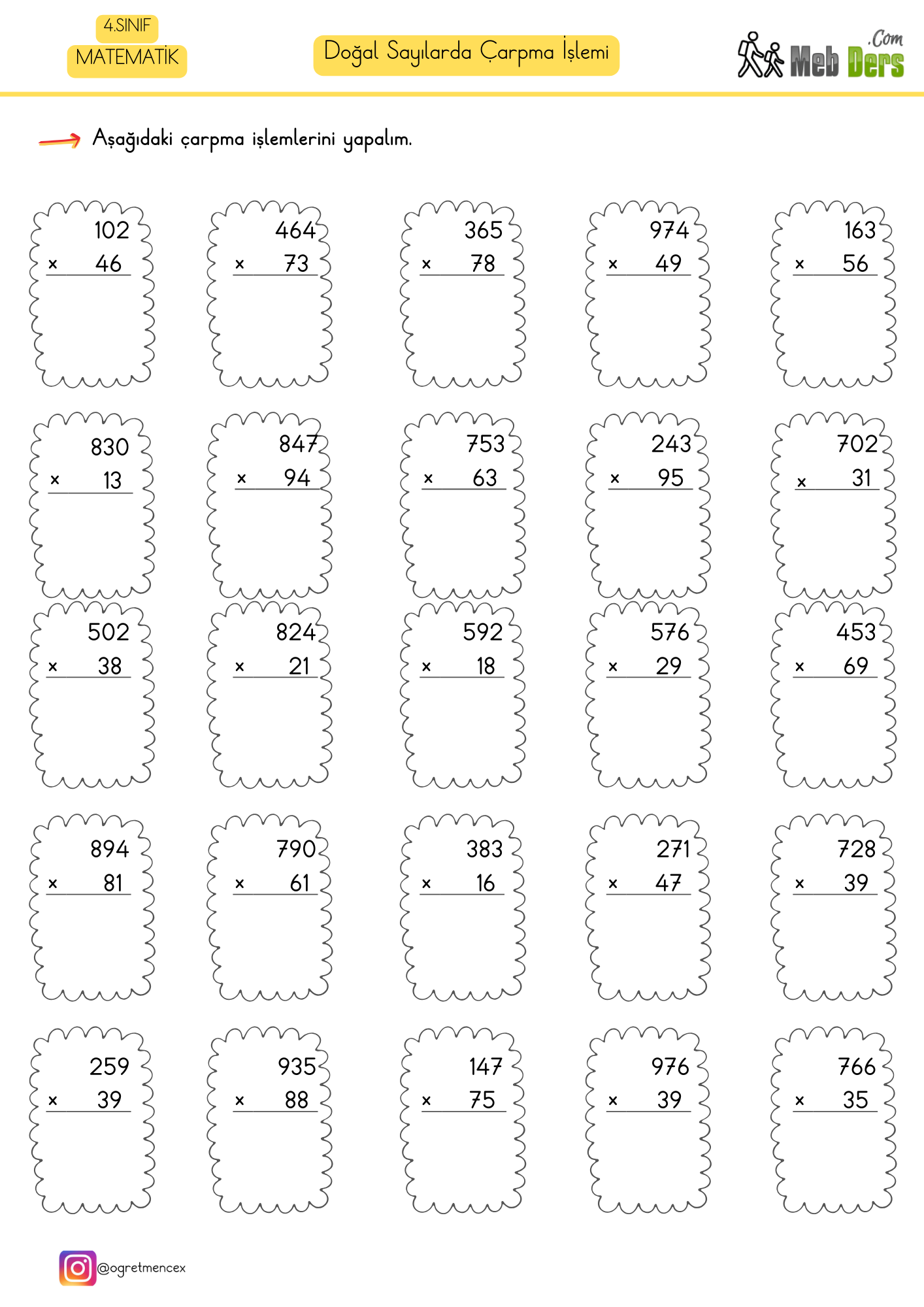 4. Sınıf Matematik Doğal Sayılarda Çarpma İşlemi Çalışması