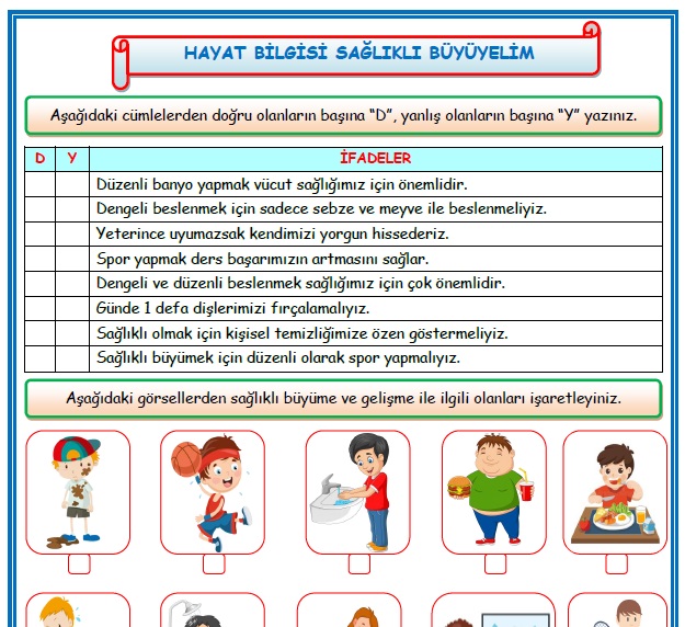 2. Sınıf Hayat Bilgisi Sağlıklı Büyüyelim Etkinlik Çalışması