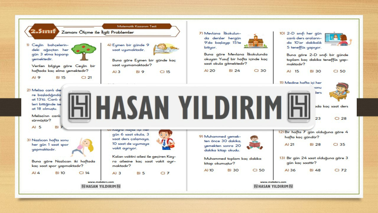 2. Sınıf Matematik Zamanı Ölçme ile İlgili Problemler Testi