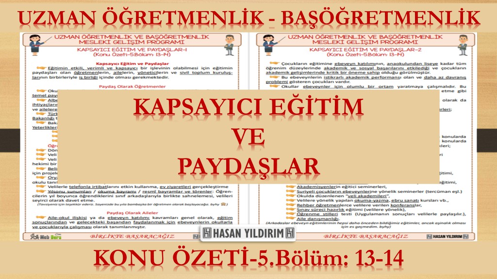 Kapsayıcı Eğitim ve Paydaşlar (Konu Özeti-5.Bölüm: 13-14)