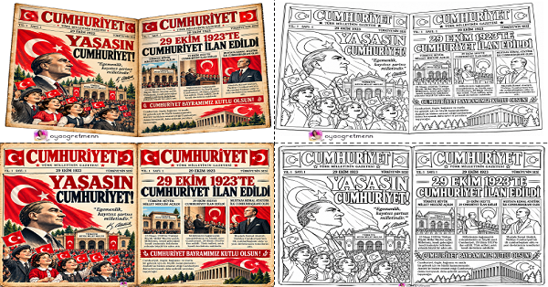 Cumhuriyet Bayramı Gazetesi Renkli ve Renksiz