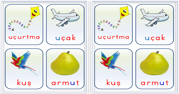 1. Sınıf İlk Okuma Yazma Harf Sezdirme Kartları U-u Sesi