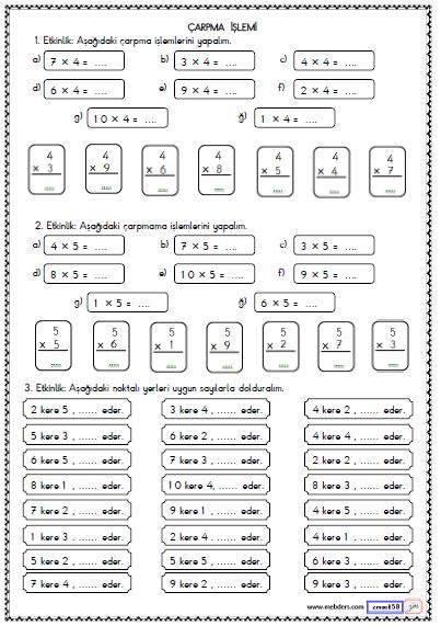 2. Sınıf Matematik Çarpma İşlemi Etkinliği 5