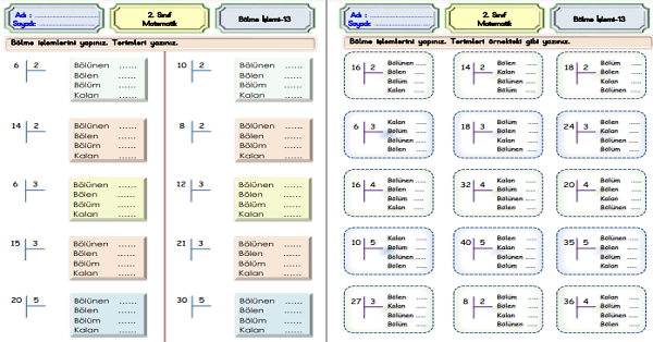 2. Sınıf Matematik Bölme İşlemi Etkinliği-13