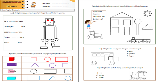 2. Sınıf Matematik Geometrik Şekillerle Yapılar Oluşturalım Etkinliği 1