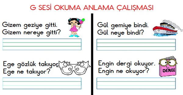 1. Sınıf İlk Okuma Yazma (G-g Sesi) Okuma-Anlama Etkinliği