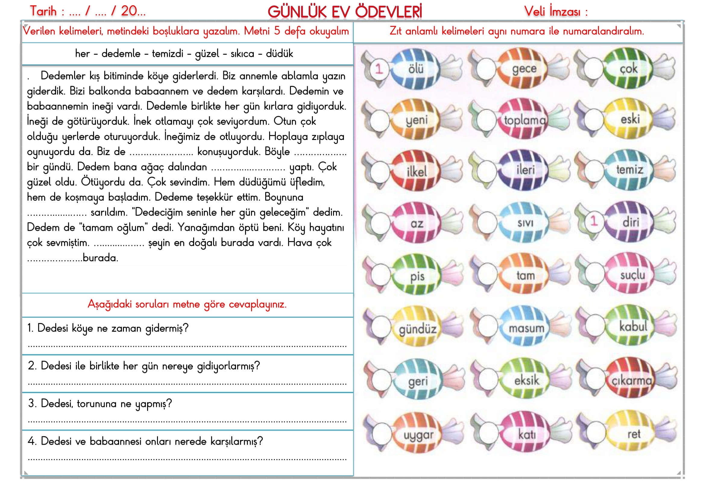 2. Sınıf - 30 Ekim 2025 Günlük Ev Ödevleri