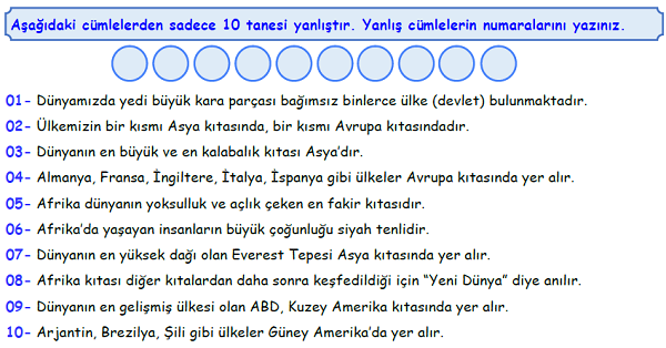 4. Sınıf Sosyal Bilgiler Uzaktaki Arkadaşlarım Doğru Yanlış Etkinliği