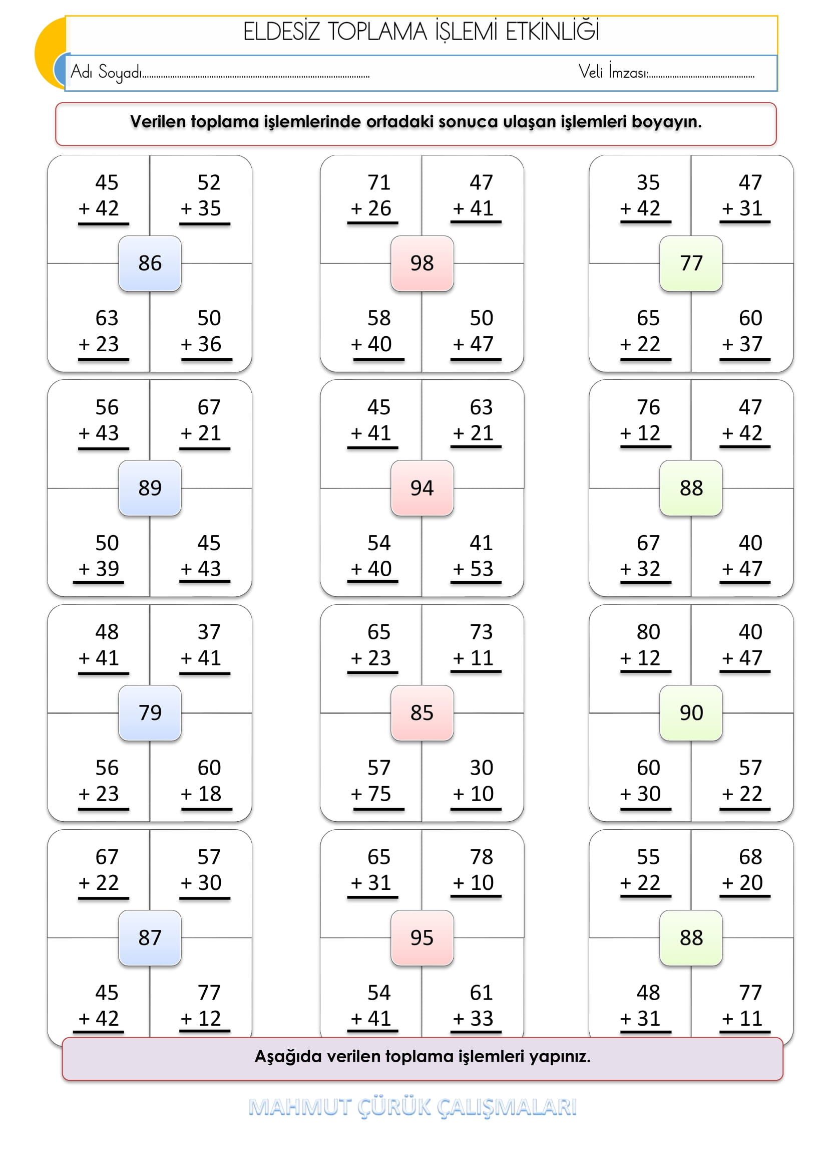 2. Sınıf - Matematik - Eldesiz Toplama İşlemleri - 2