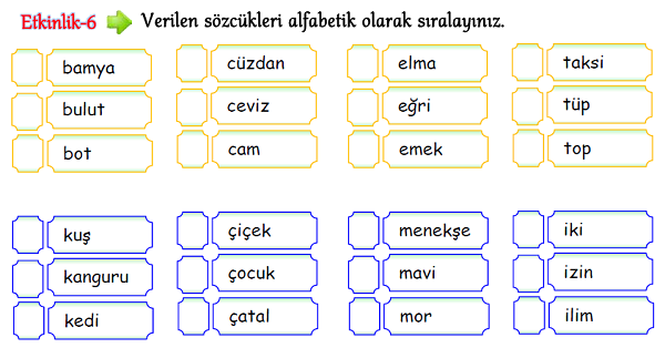 3. Sınıf Türkçe Alfabetik Sıralama-1