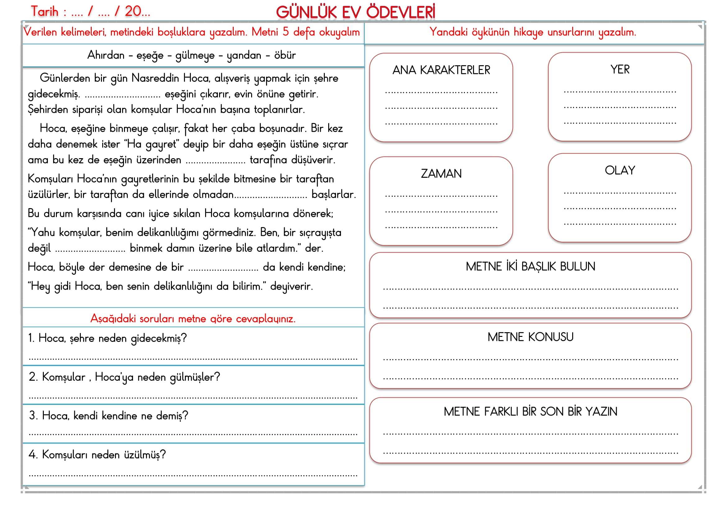 2. Sınıf 04 Haziran 2025 Günlük Ev Ödevi