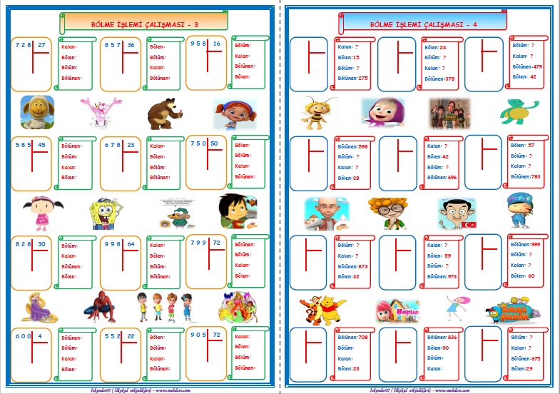 4. Sınıf Matematik Bölme İşlemi Çalışmaları  (6  Sayfa)