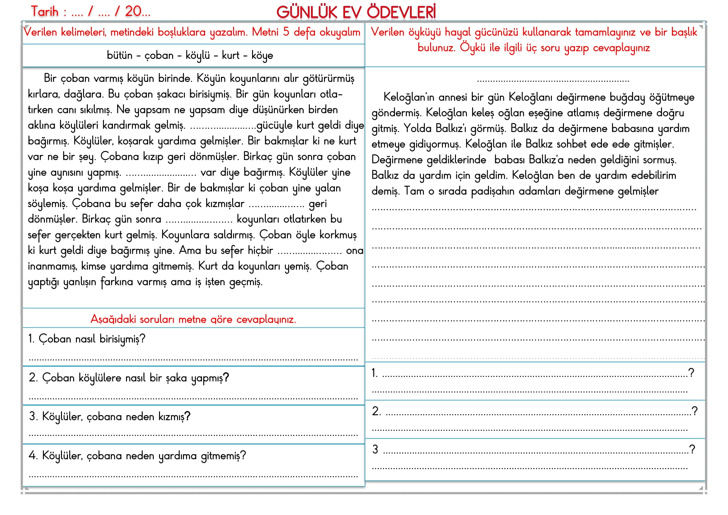 2. Sınıf 02 Haziran 2025 Günlük Ev Ödevi