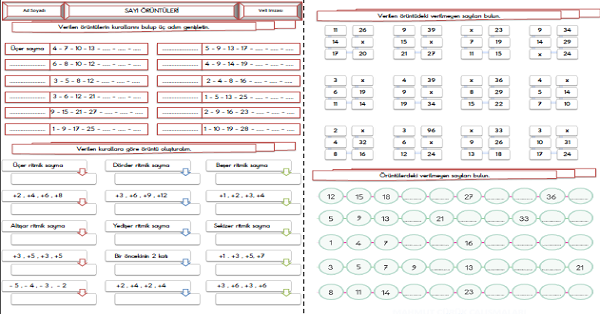 3. Sınıf - Matematik Sayı Örüntüleri Etkinlikleri