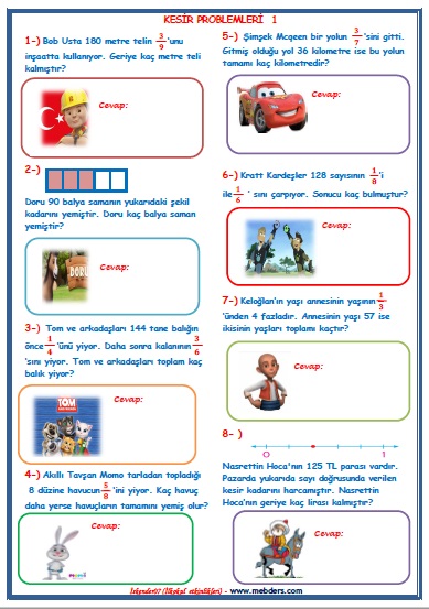 3. Sınıf Matematik Kesir Problemleri  1
