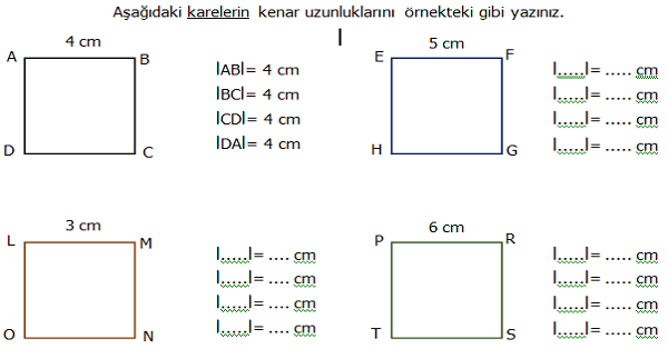 4. Sınıf Matematik Kare ve Dikdörtgenin Kenar Özellikleri Etkinliği 1