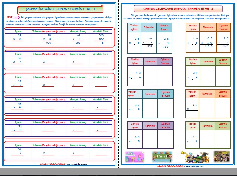 4. Sınıf Matematik Çarpma İşleminde Sonucu Tahmin Etme (2 Sayfa)