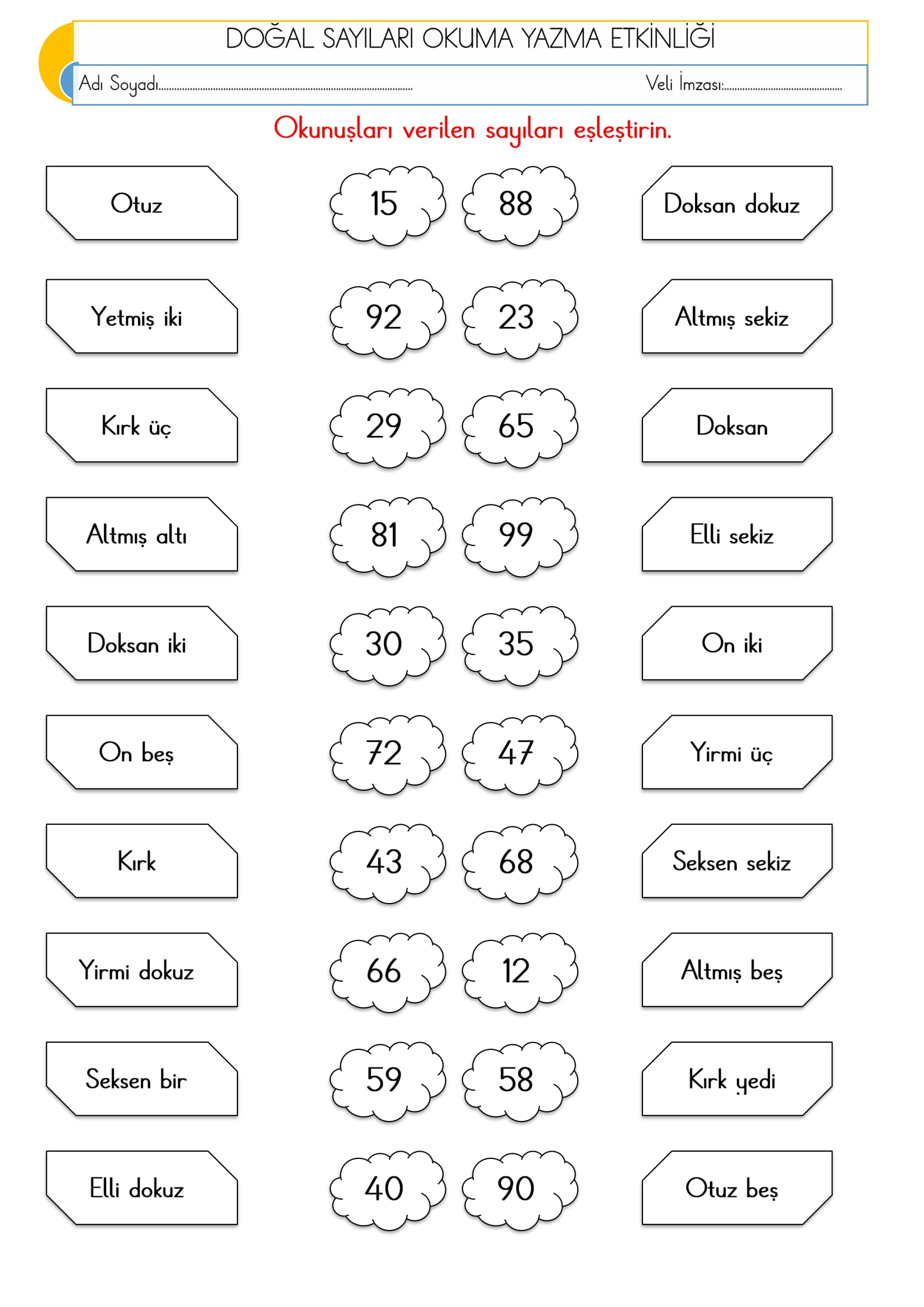 2. Sınıf - Matematik - Doğal Sayıları Okuma Yazma Etkinliği-3