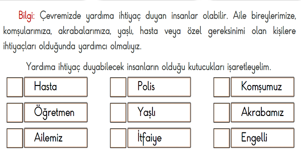 2. Sınıf Hayat Bilgisi Yardımcı Olalım Etkinliği