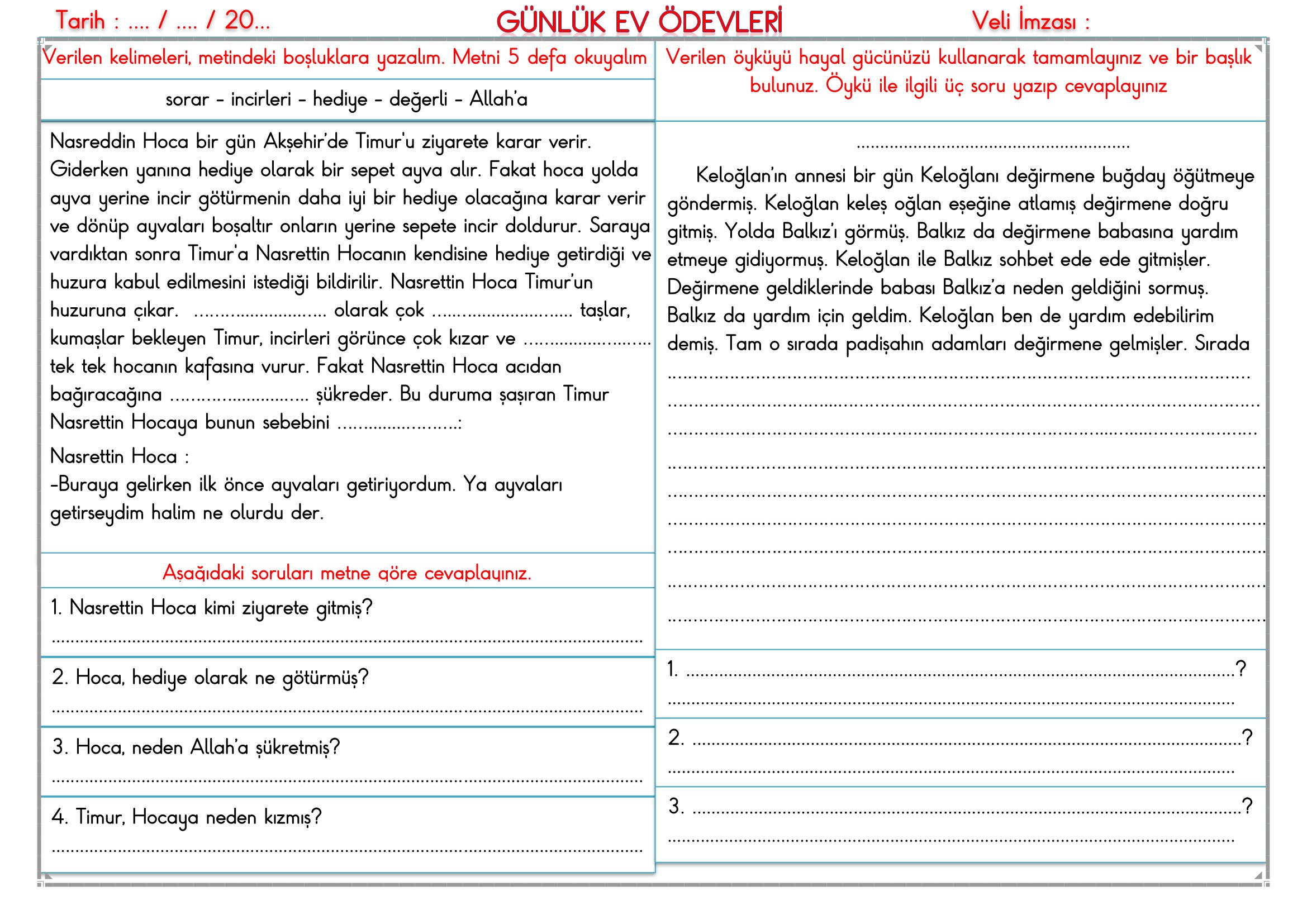 2. Sınıf - 05 Şubat 2026 Günlük Ev Ödevleri