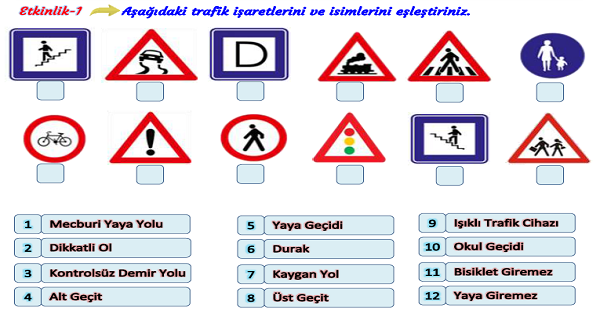 3. Sınıf Hayat Bilgisi Trafik İşaret ve Levhalarını Tanıyalım Etkinliği