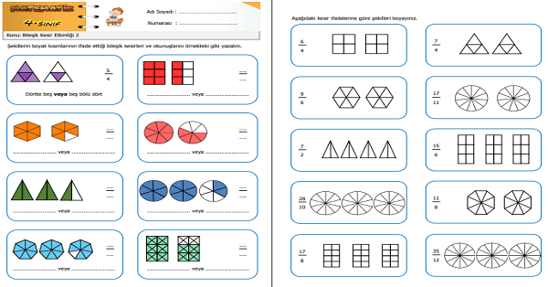 4. Sınıf Matematik Bileşik Kesir Etkinliği 2