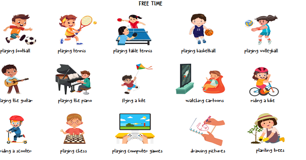 4. Sınıf 4.Ünite Free Time Resimli Kelime Kağıdı