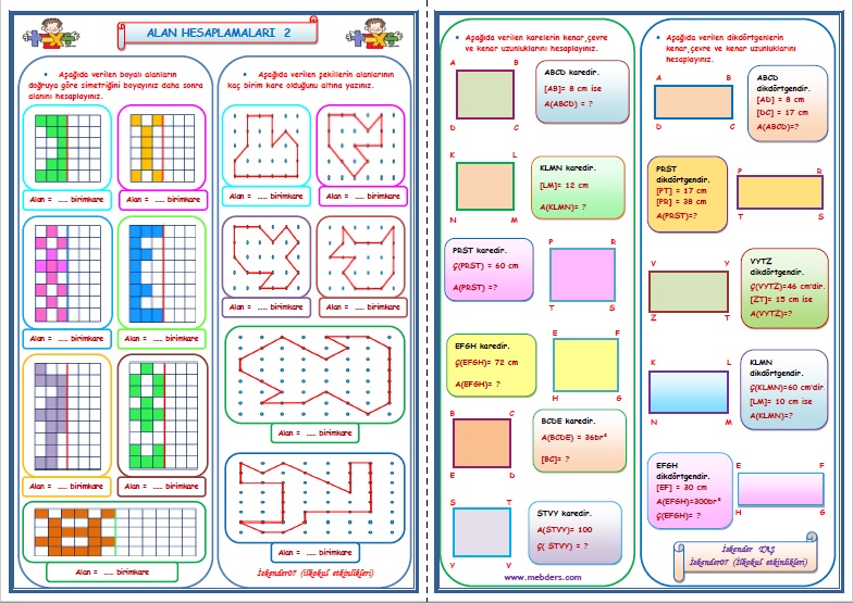 4. Sınıf Matematik Alan Hesaplamaları  2   (2 Sayfa)