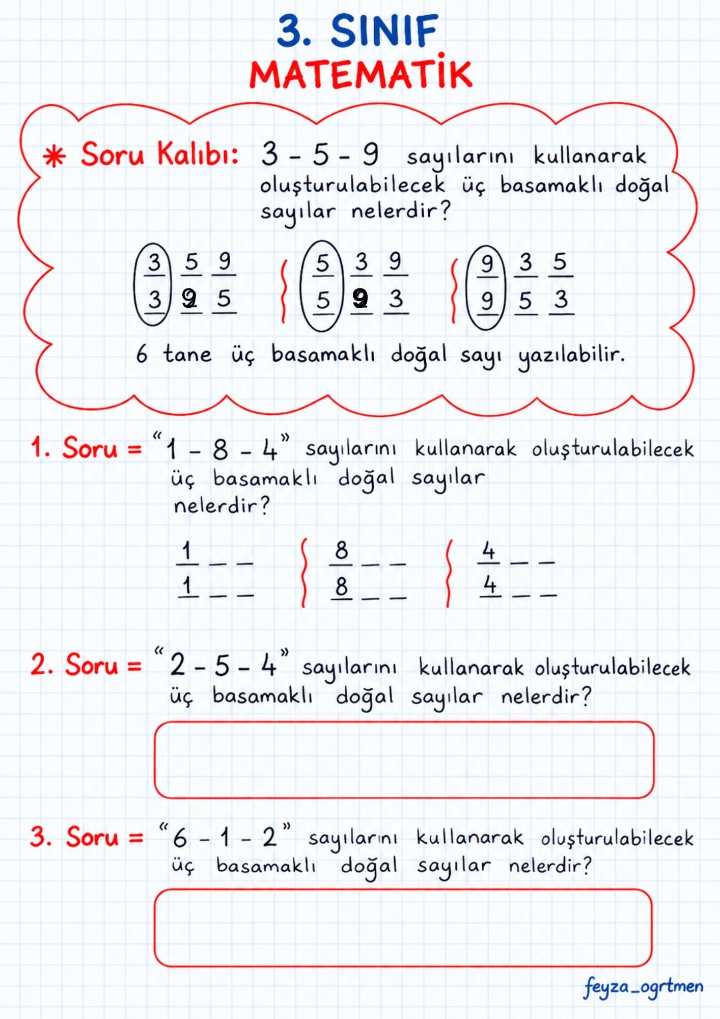 3. Sınıf Matematik Sayı Oluşturma ve Yuvarlamalar Soru Kalıpları