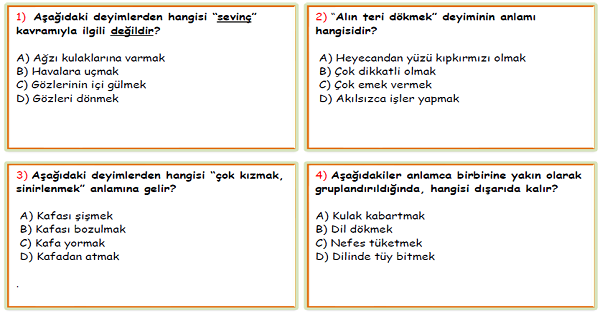 4. Sınıf Türkçe Deyimler Test-4